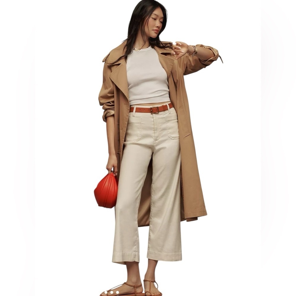 Anthropologie Maeve Collette cream linen blend cropped wide leg pants size 30